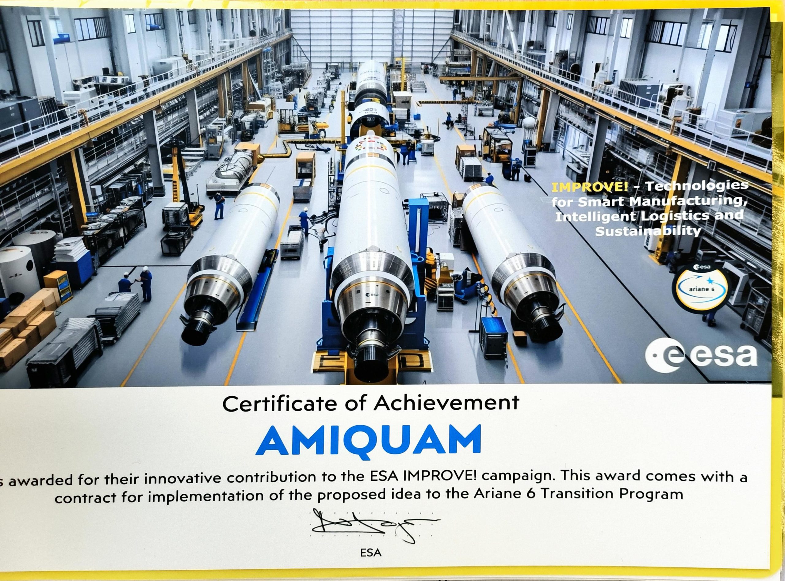 AMiquam awarded by the ESA improve! campaign