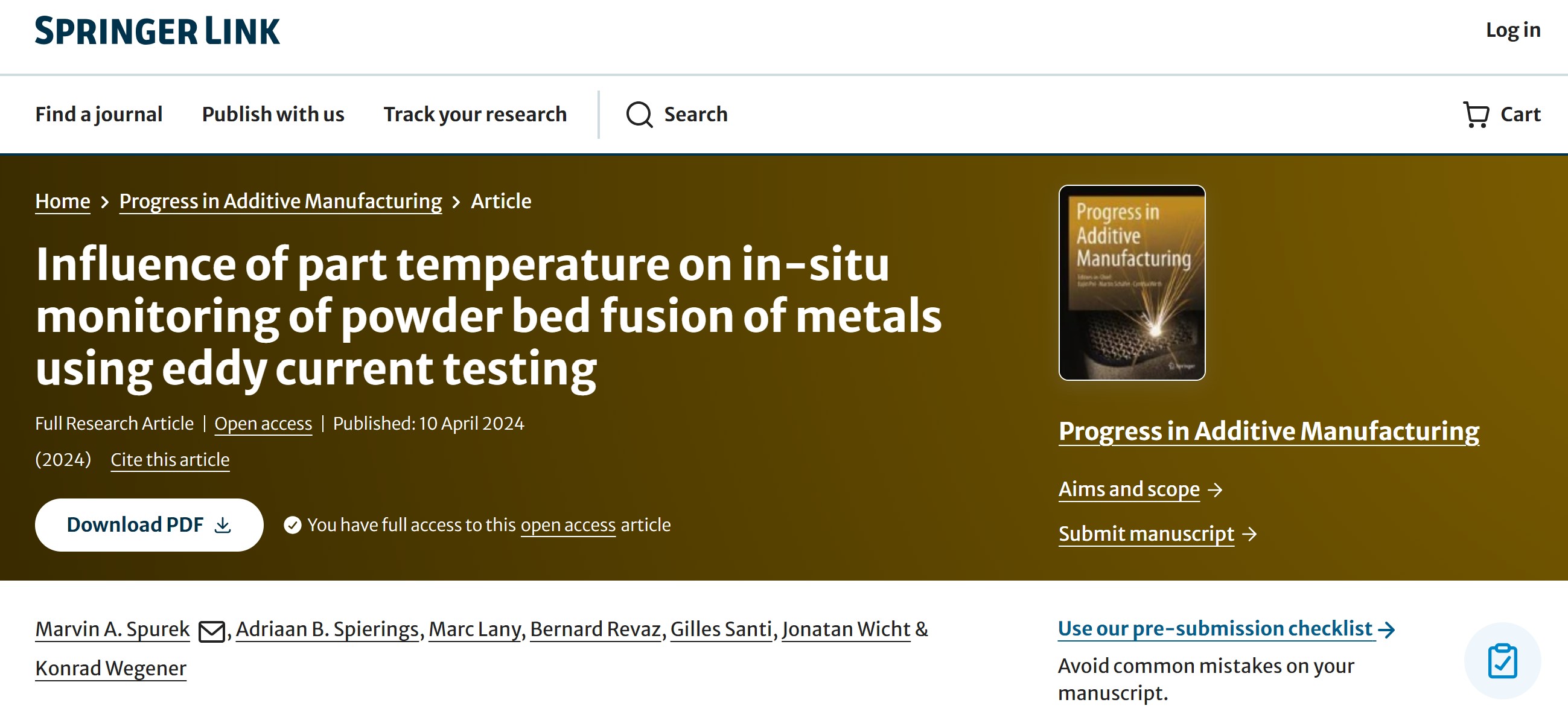 Paper published about the influence of temperature on insitu eddy currents measurements